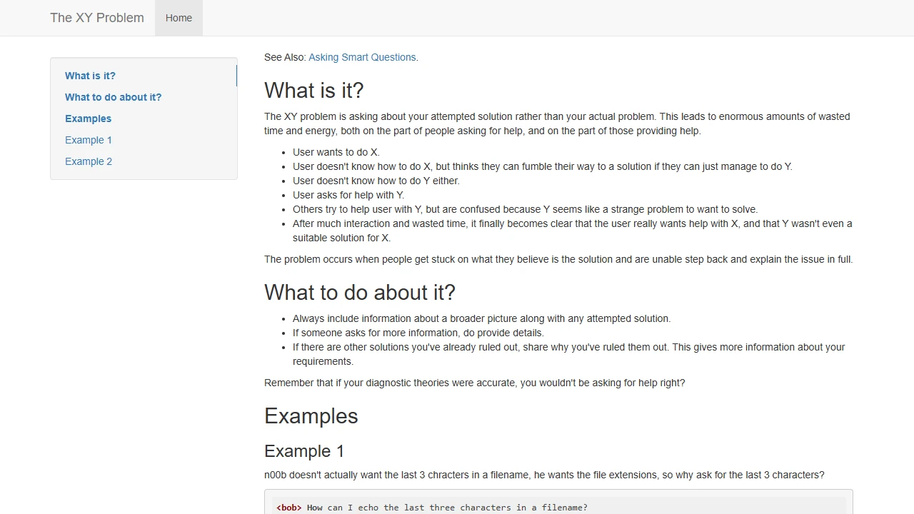 Screenshot of The XY Problem
