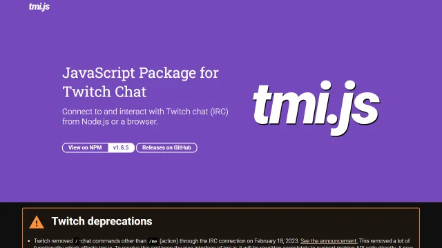 Screenshot of tmi.js Twitch Chat