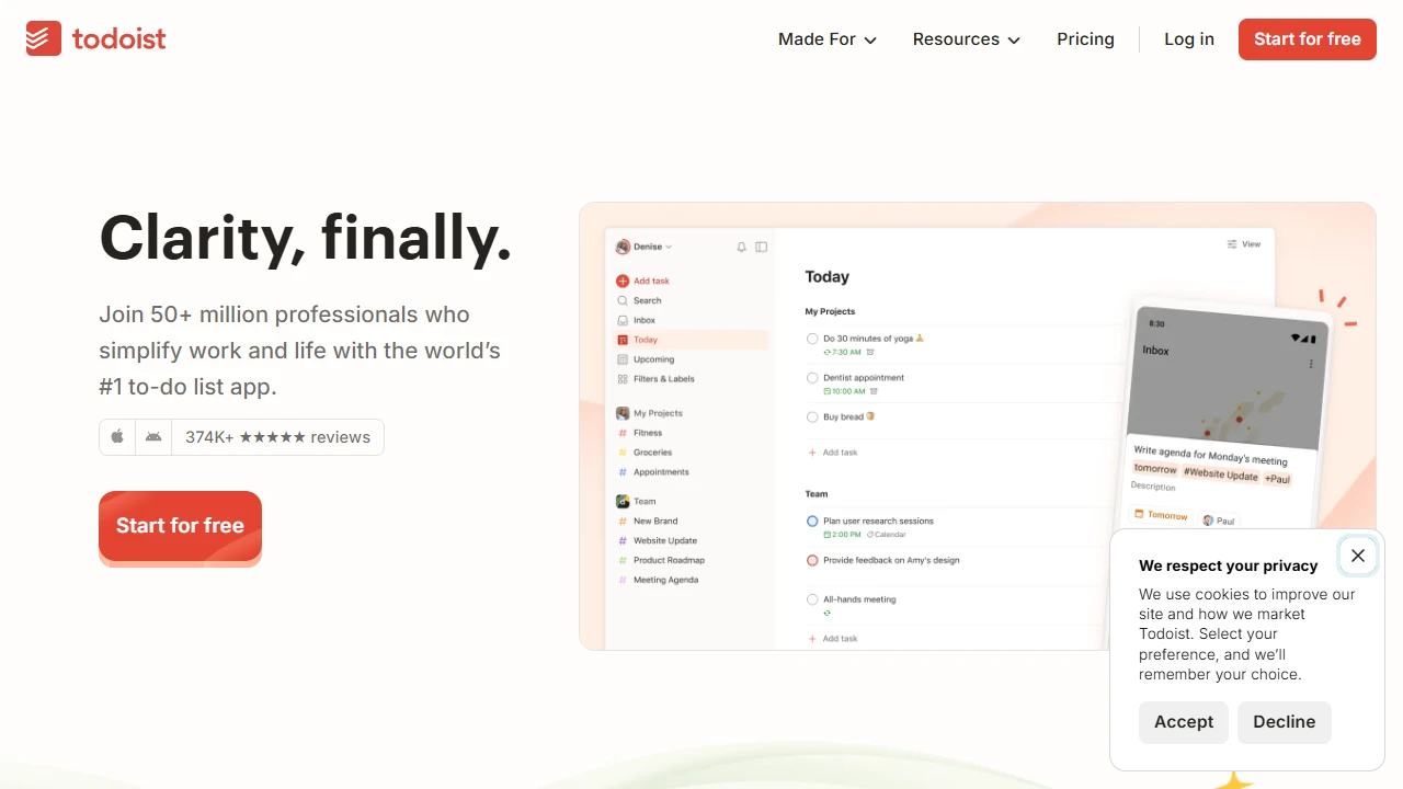 Screenshot of Todoist