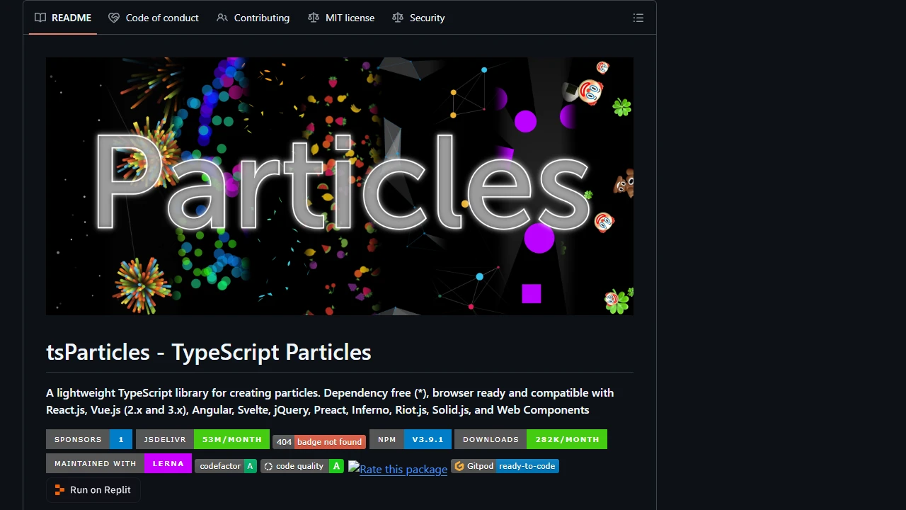 Screenshot of tsParticles