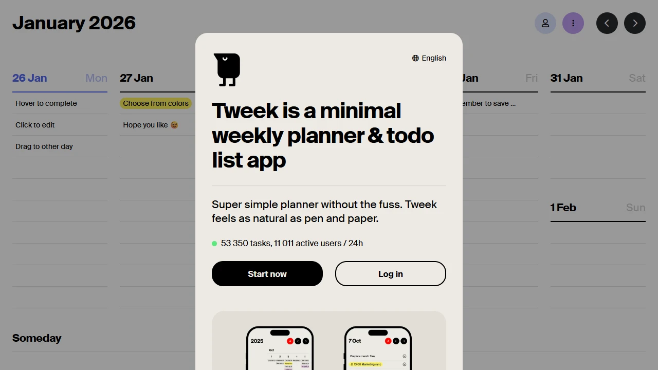 Screenshot of Tweek Calendar