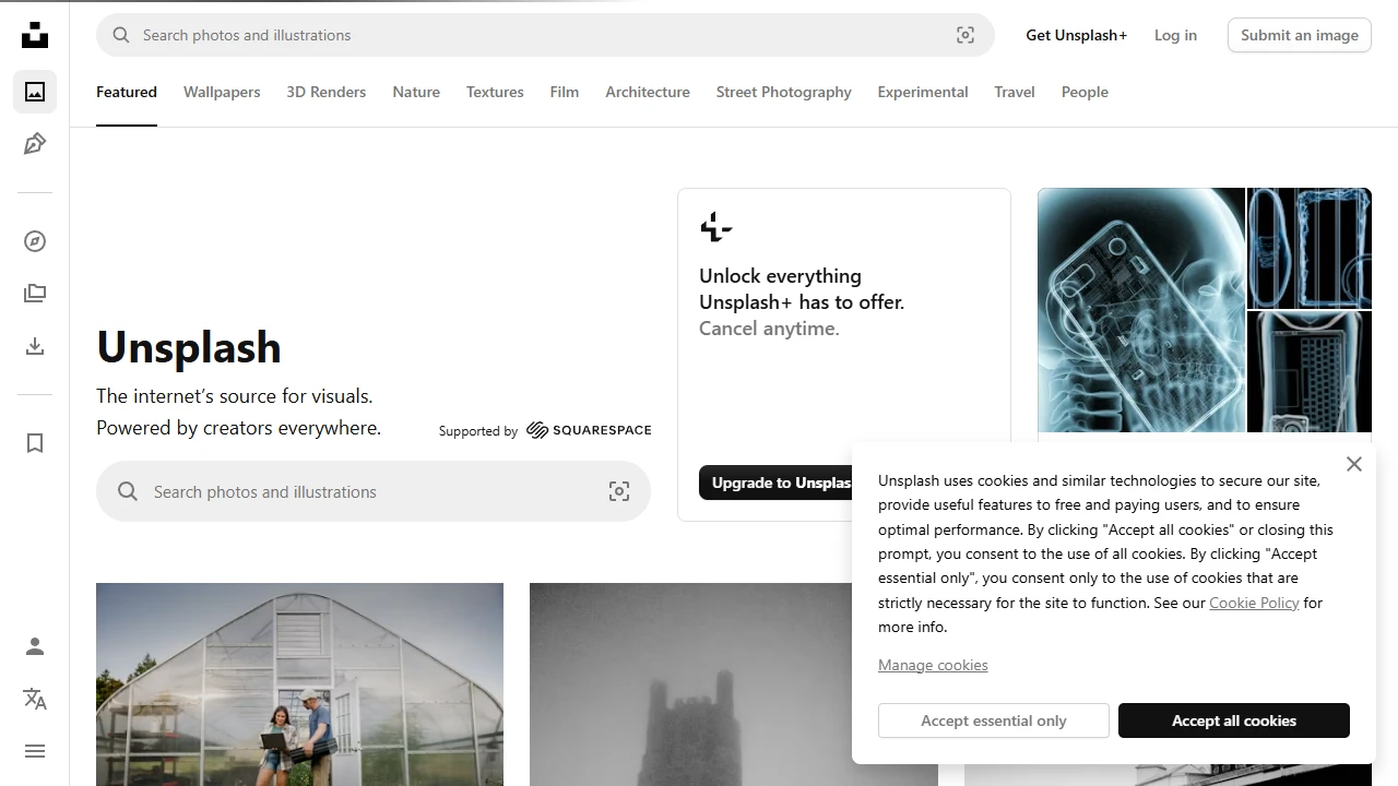 Screenshot of Unsplash
