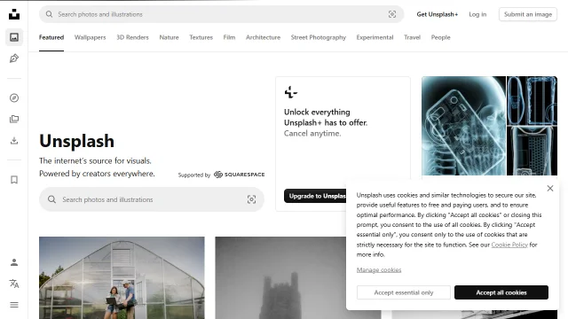Screenshot of Unsplash