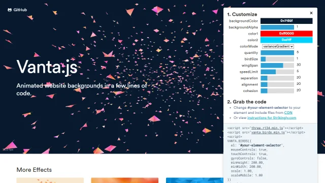 Screenshot of Vanta.js