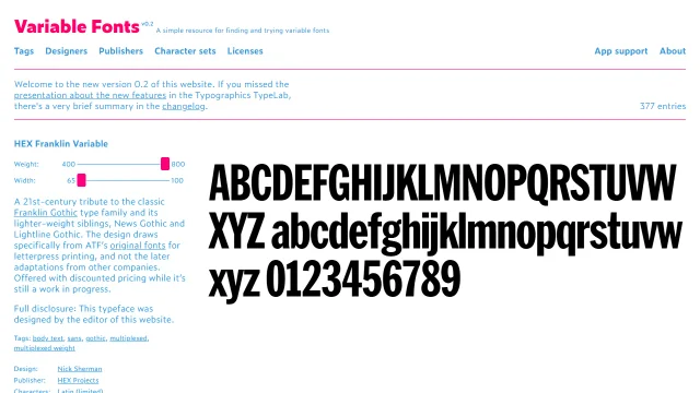 Screenshot of Variable Fonts