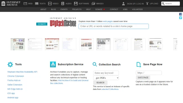 Screenshot of Wayback Machine Archive