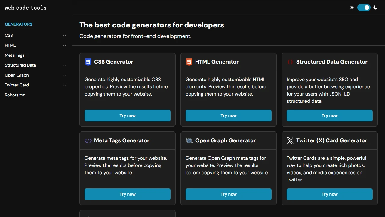 Screenshot of Web Code Tools