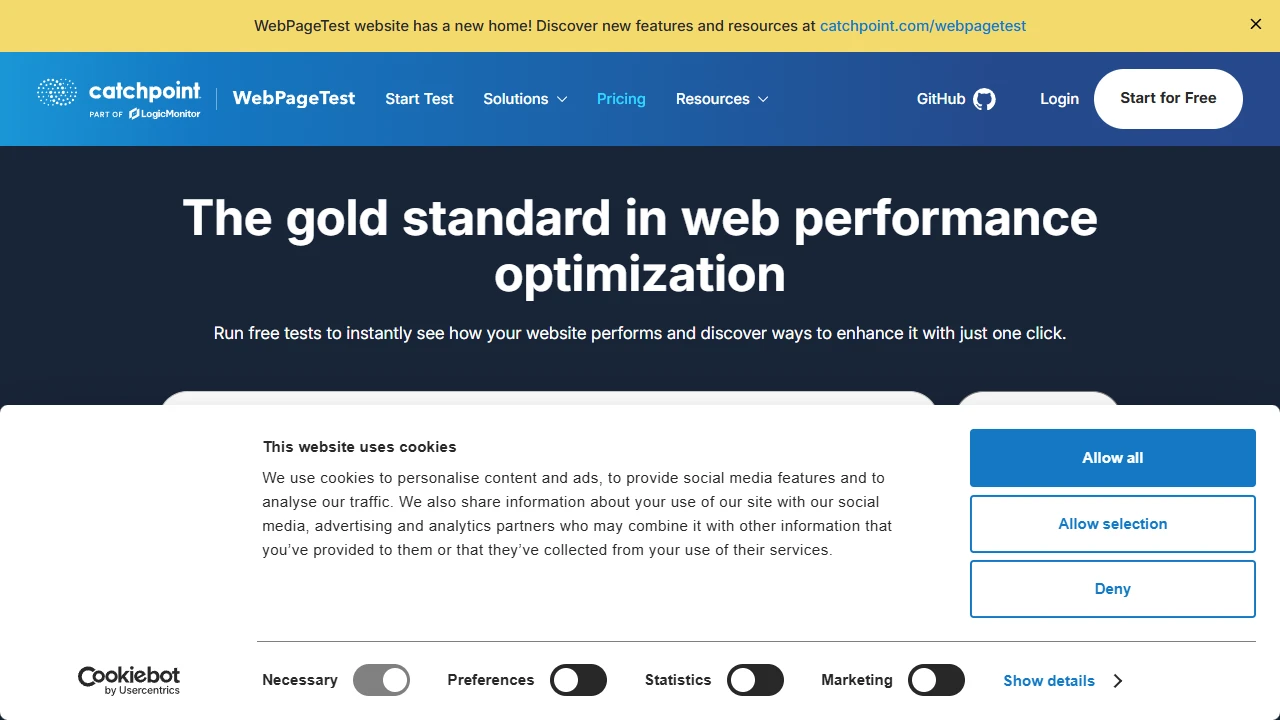 Screenshot of WebPageTest