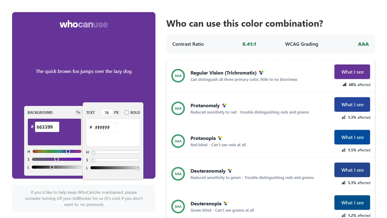 Screenshot of Who Can Use Colour Checker