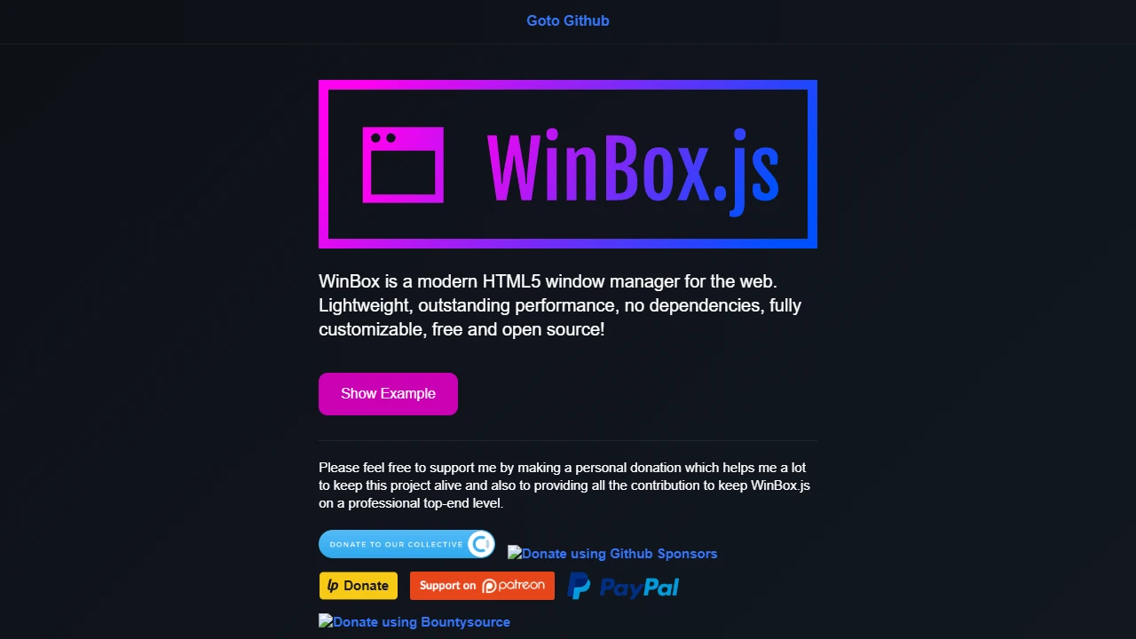 Screenshot of WinBox.js