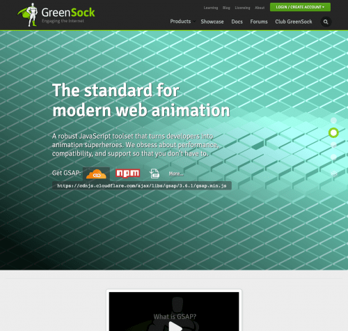 Screenshot of GreenSock Animation Platform website