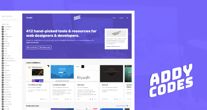 Web Designer & Developer Toolkit by Addy Codes – Curated tools & resources for people who make websites