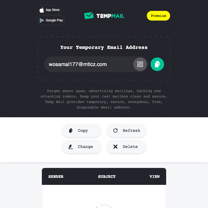 Screenshot of Temp Mail website