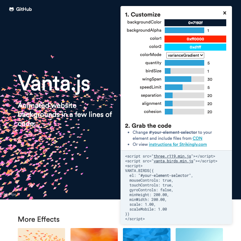 Screenshot of Vanta.js website