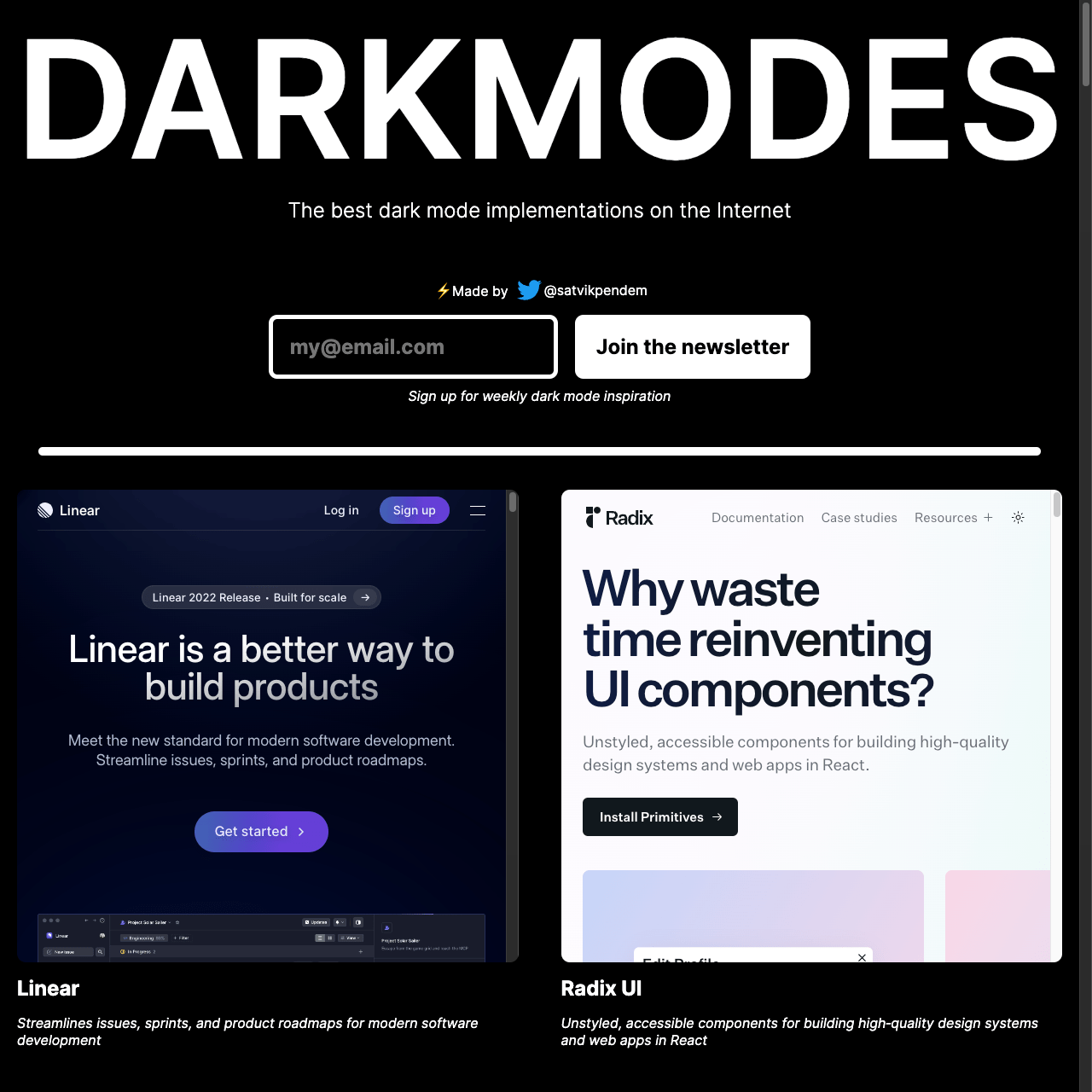Screenshot of DarkModes website