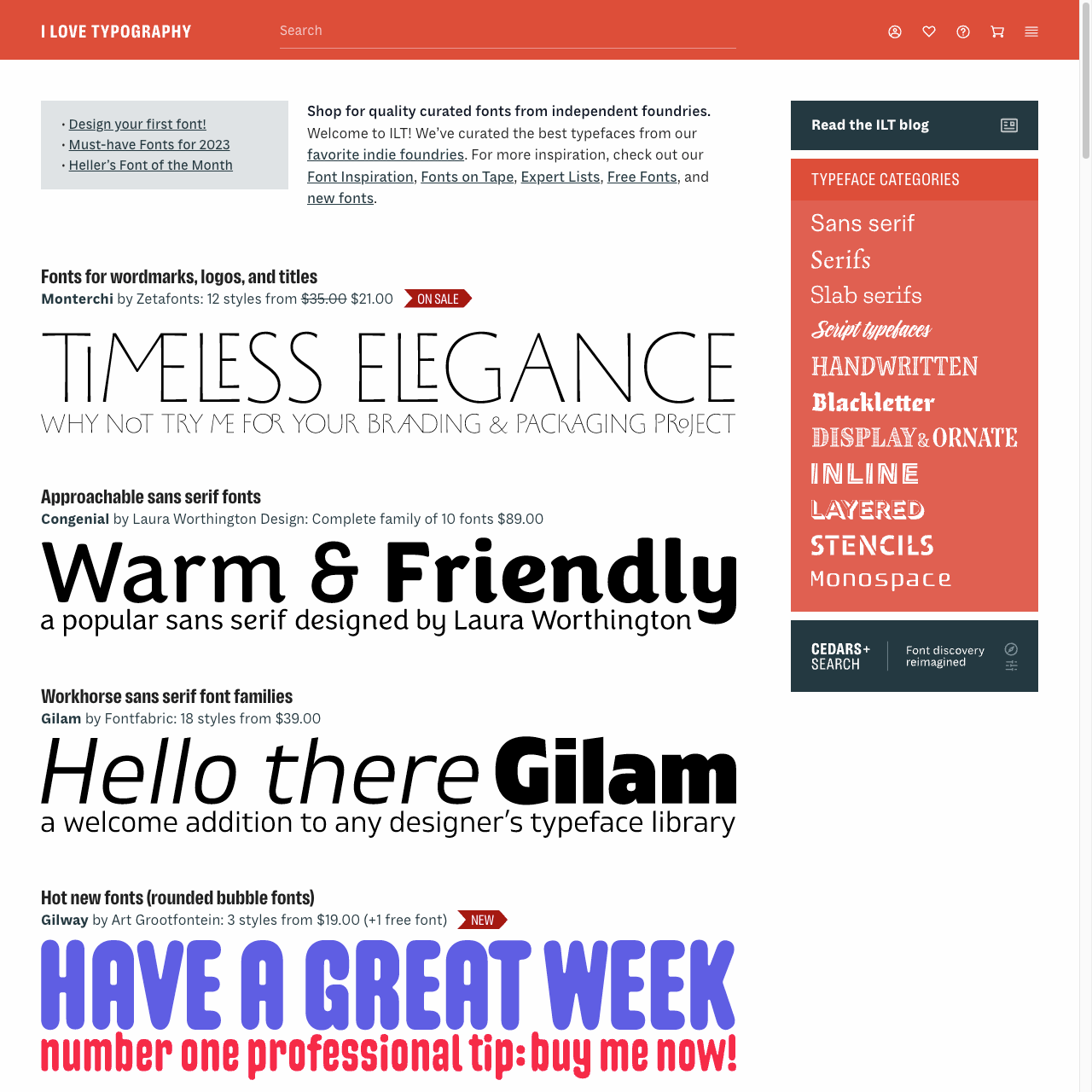 Screenshot of I Love Typography website