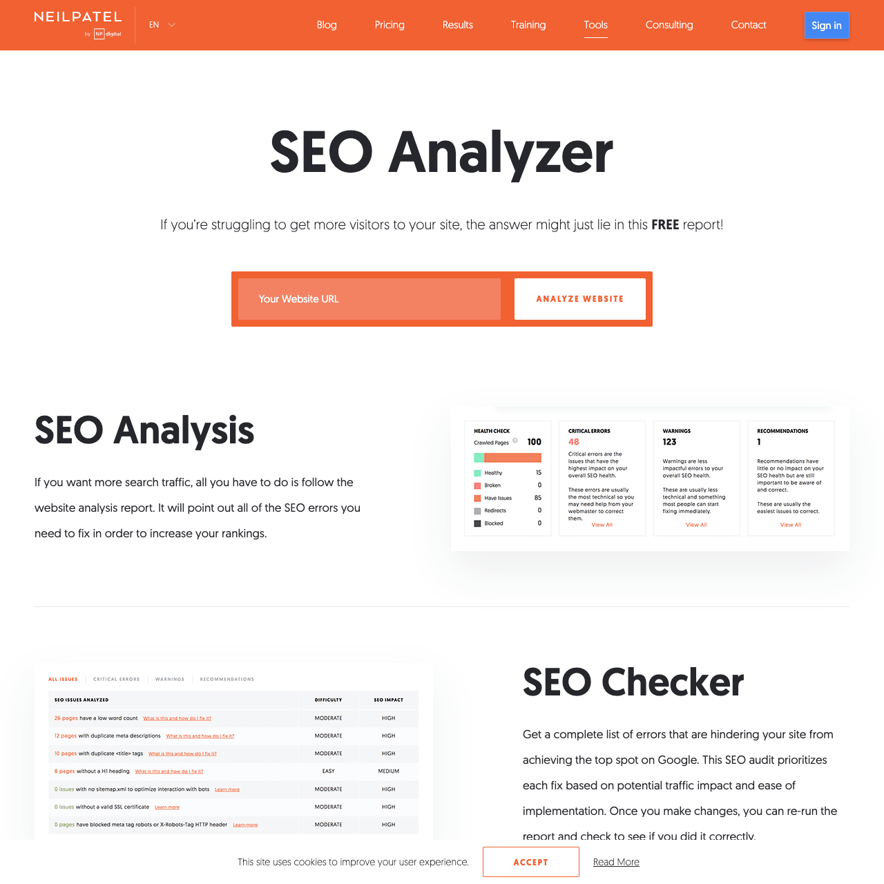 Screenshot of SEO Analyzer website