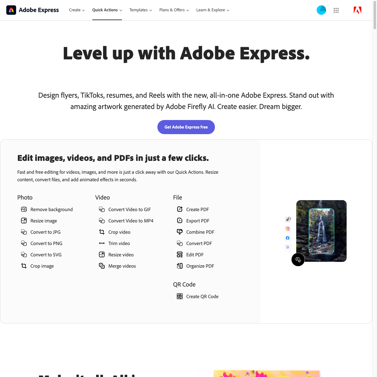 Screenshot of Adobe Express website
