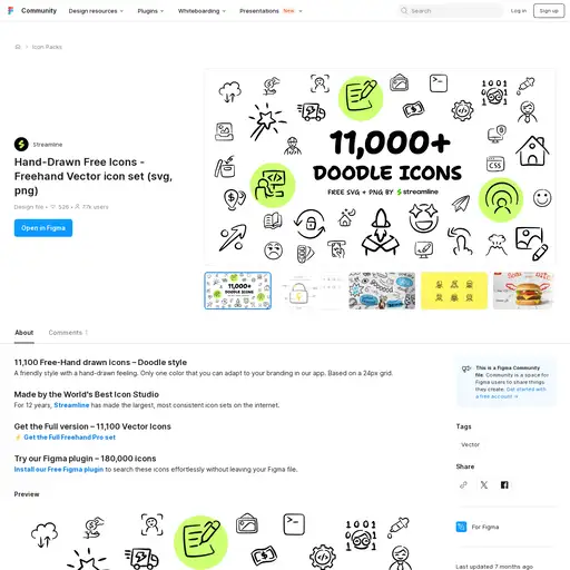 Screenshot of 11,000+ Doodle Icons website