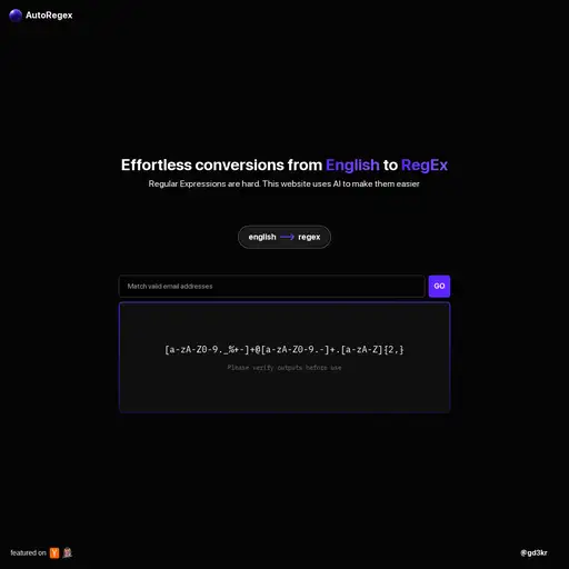 Screenshot of AutoRegex website