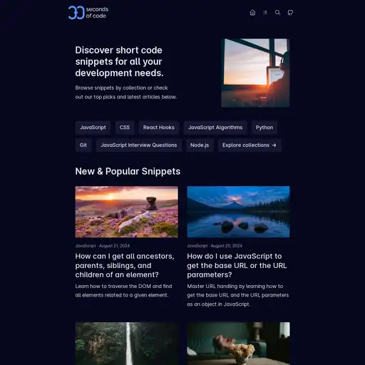 Screenshot of 30 Seconds of Code website