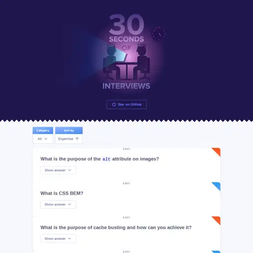 Screenshot of 30 Seconds of Interviews website