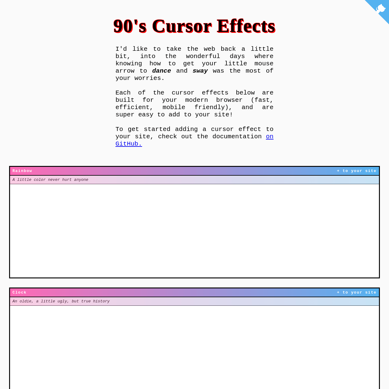 Screenshot of 90’s Cursor Effects website