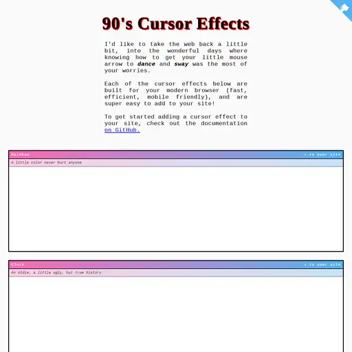 Screenshot of 90’s Cursor Effects website