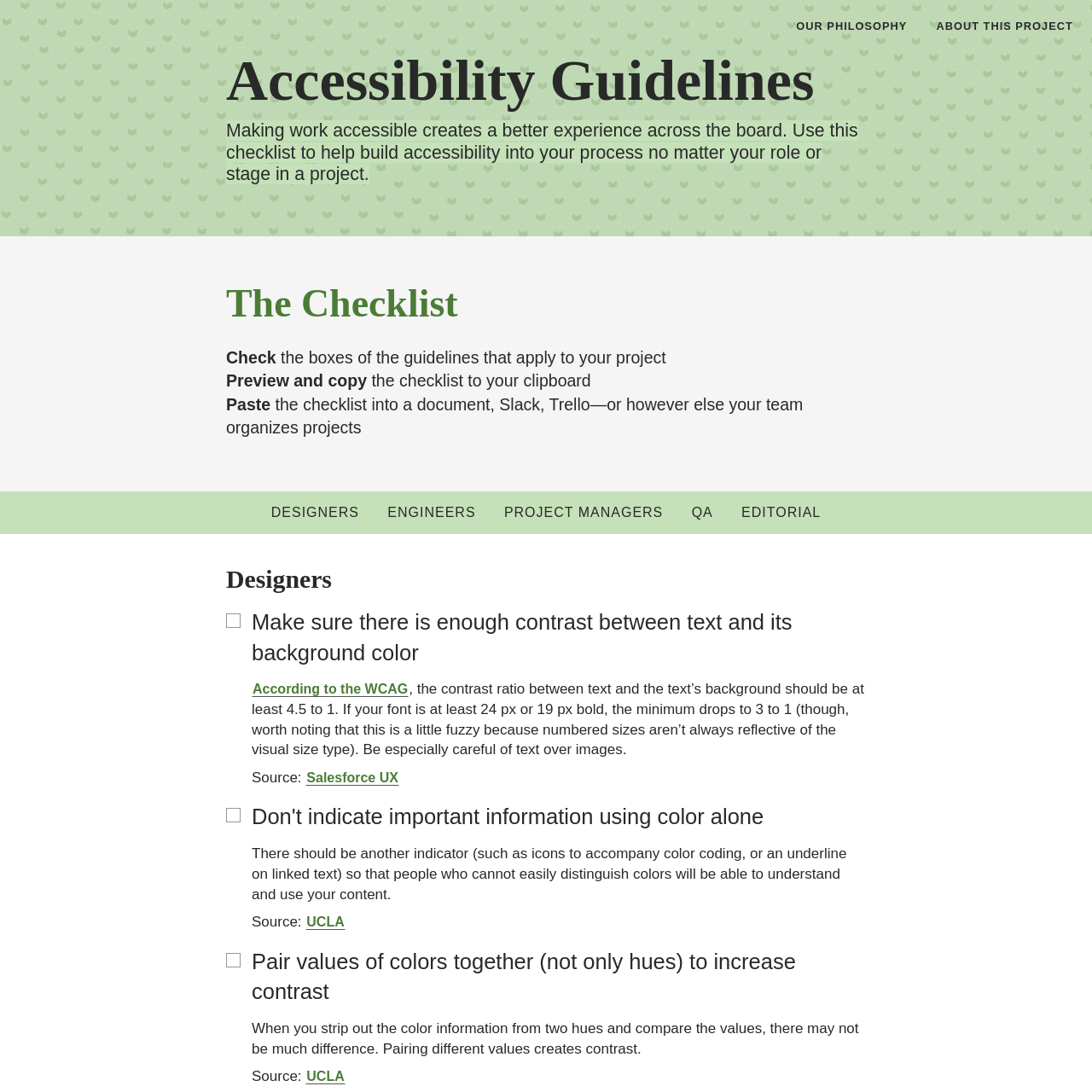 Screenshot of Accessibility Guidelines website