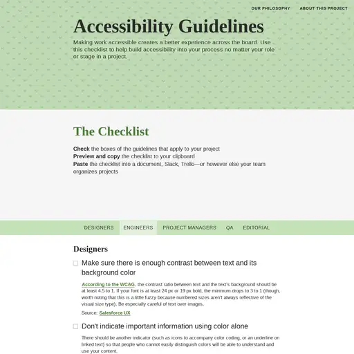 Screenshot of Accessibility Guidelines website