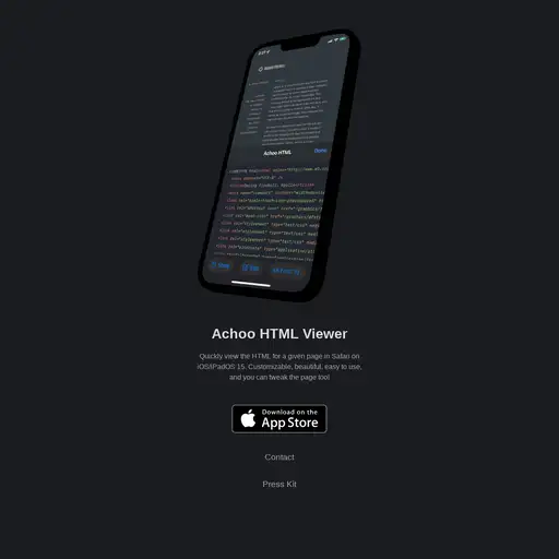 Screenshot of Achoo HTML Viewer for iOS website