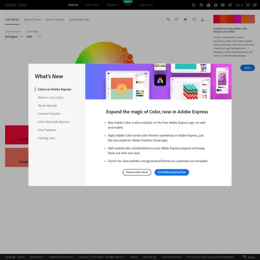 Screenshot of Adobe Color website