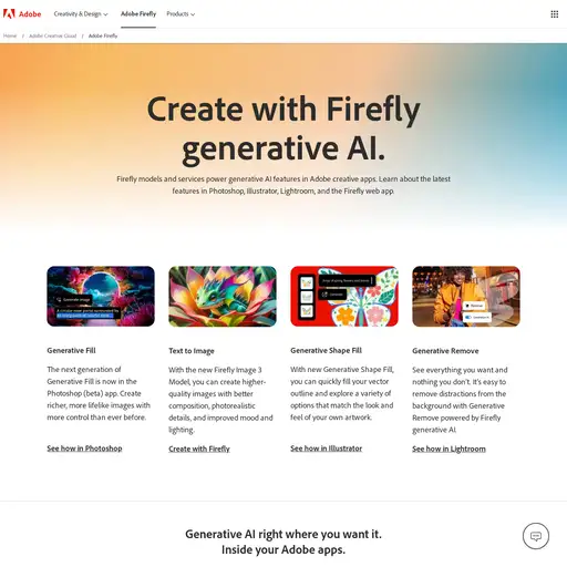 Screenshot of Adobe Firefly website