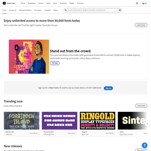 Screenshot of Adobe Fonts website