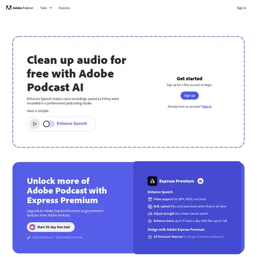 Screenshot of Adobe Podcast website