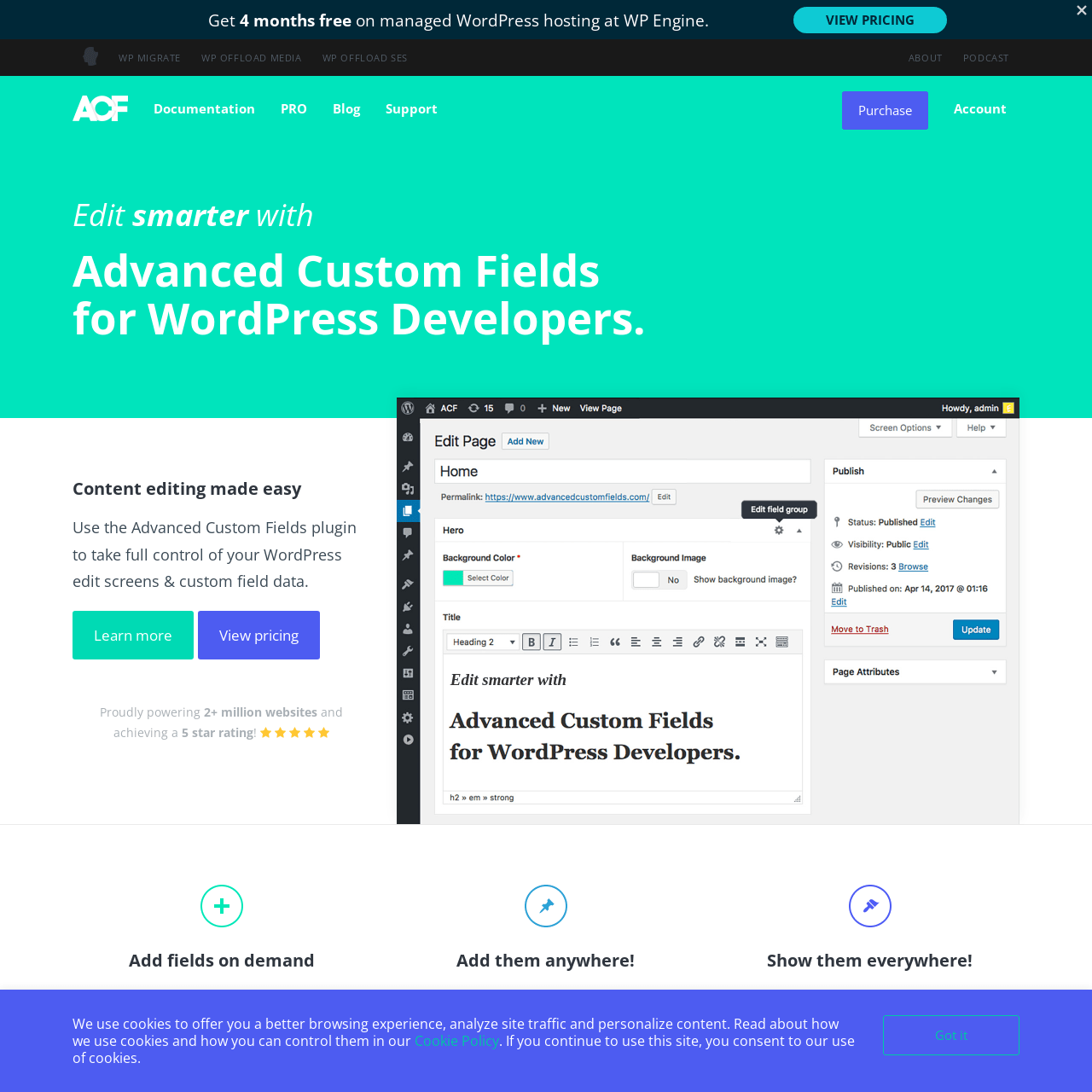 Screenshot of Advanced Custom Fields website
