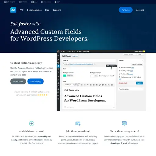 Screenshot of Advanced Custom Fields website