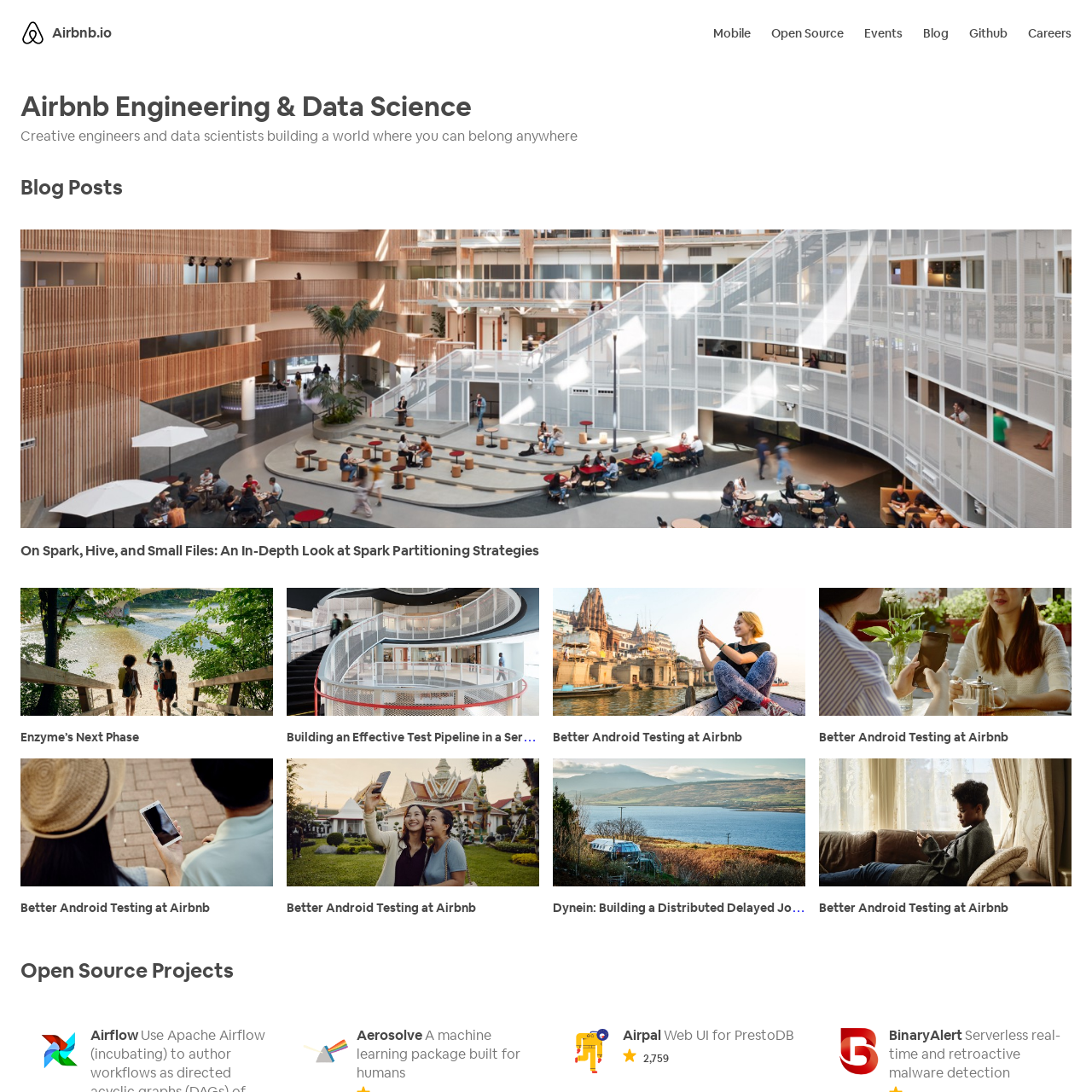 Screenshot of Airbnb Engineering & Data Science website