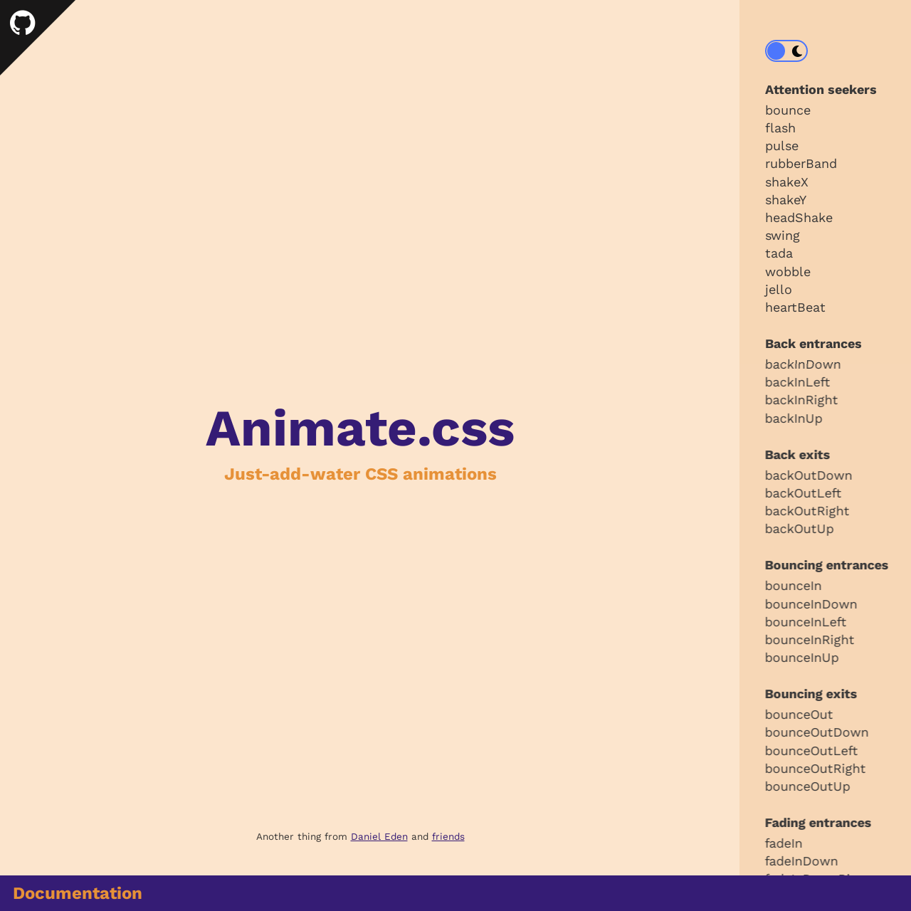 Screenshot of Animate.css website