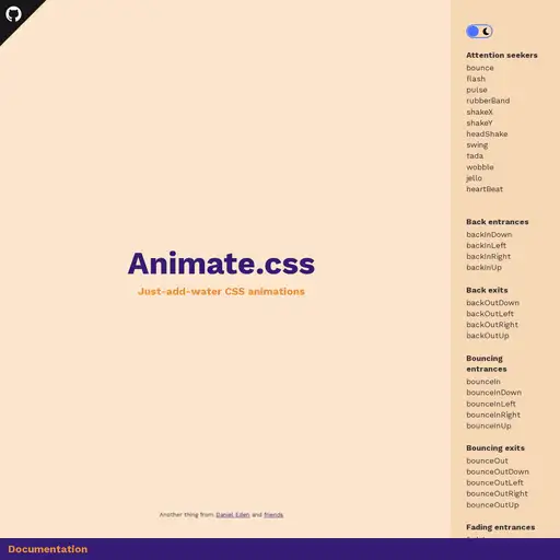 Screenshot of Animate.css website