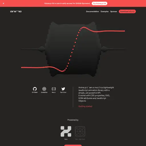 Screenshot of Anime.js website