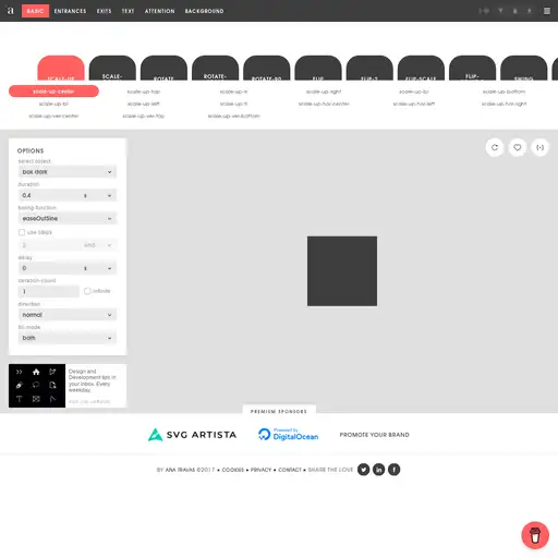 Screenshot of Animista CSS Animations website