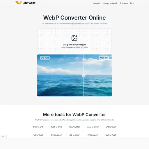 Screenshot of AnyWebP website