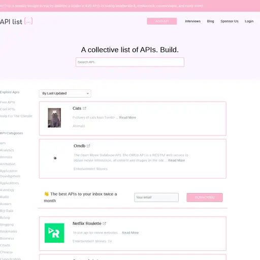 Screenshot of API list website