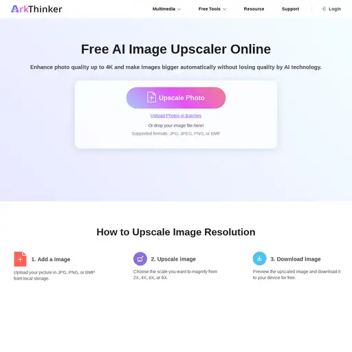 Screenshot of ArkThinker Image Upscaler website