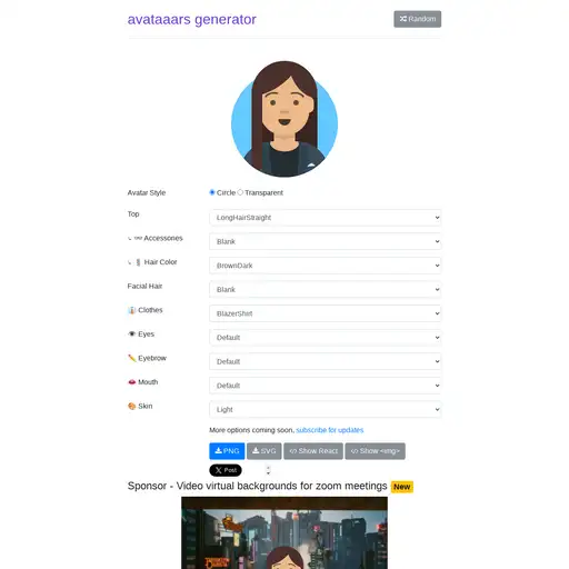 Screenshot of Avataaars Generator website