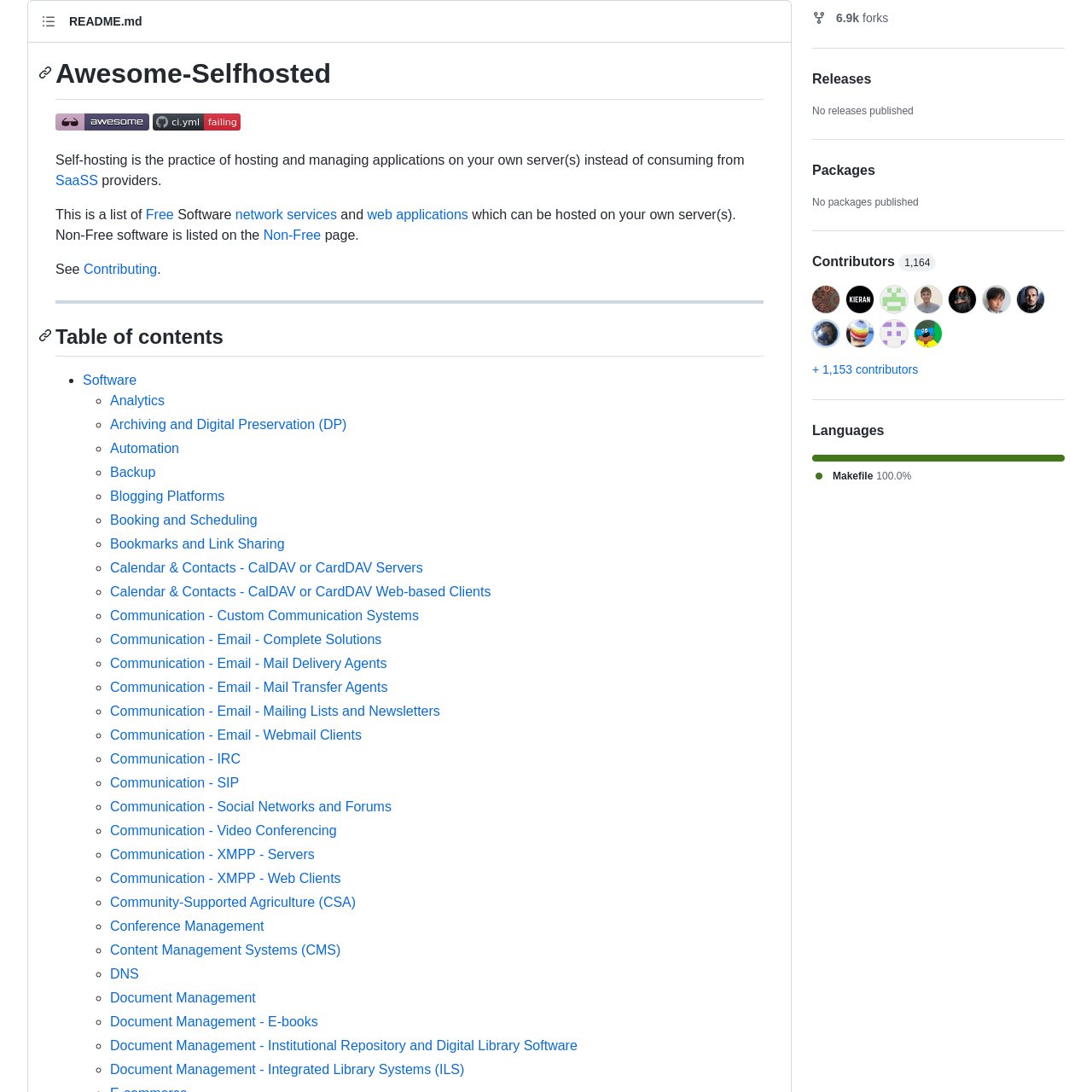 Screenshot of Awesome Self Hosted website