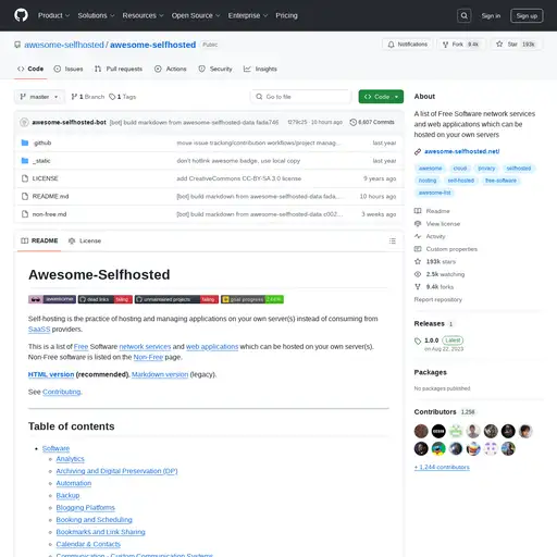 Screenshot of Awesome Self Hosted website