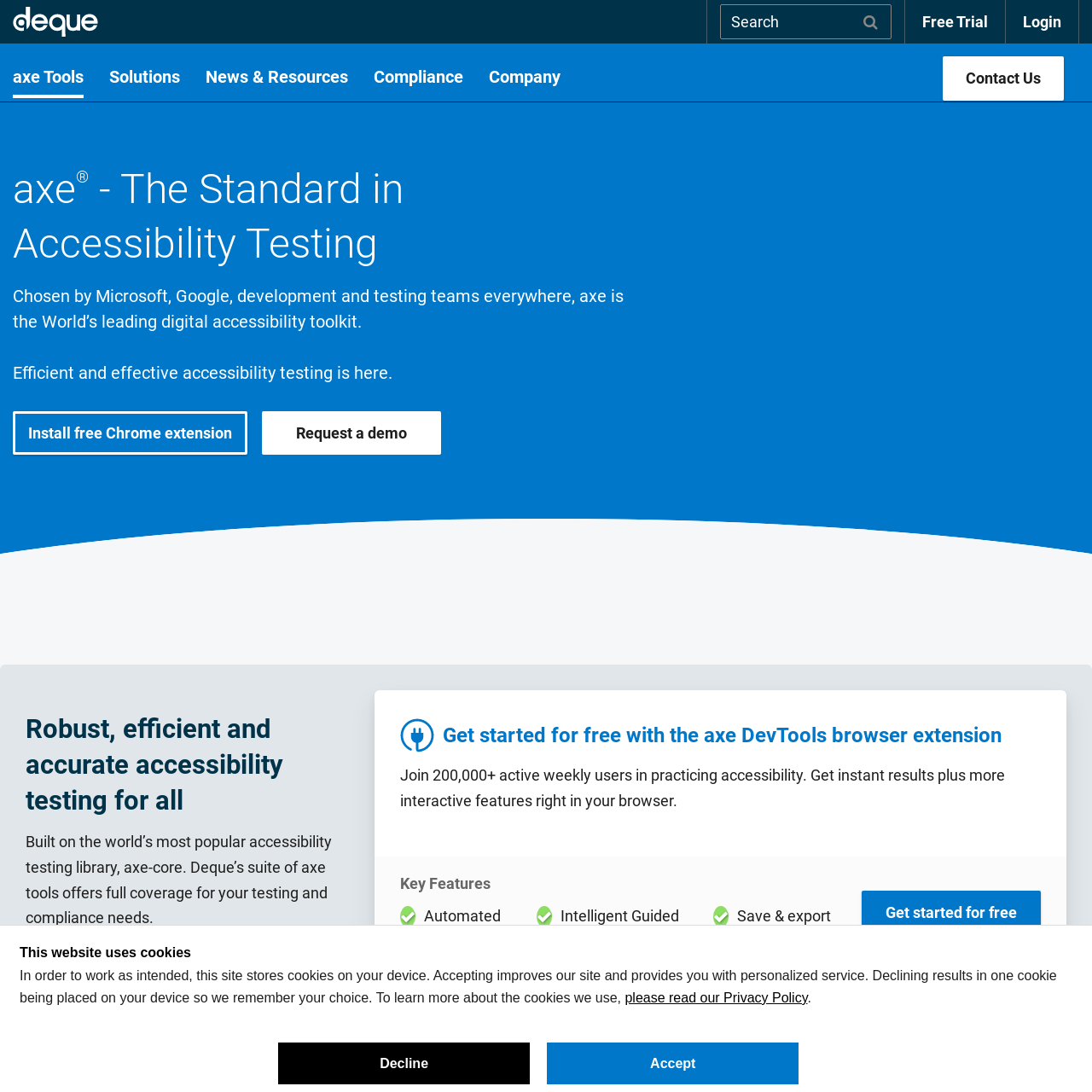 Screenshot of Axe Accessibility Testing website