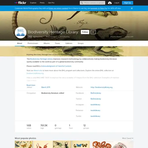 Screenshot of Biodiversity Heritage Library website